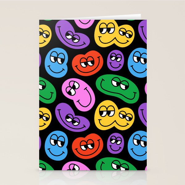 Colorful retro smiling face cartoon pattern Stationery Card Gallery Image 2