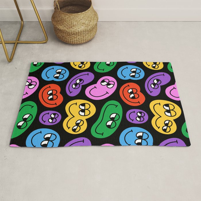 Colorful retro smiling face cartoon pattern Rug Gallery Image 1