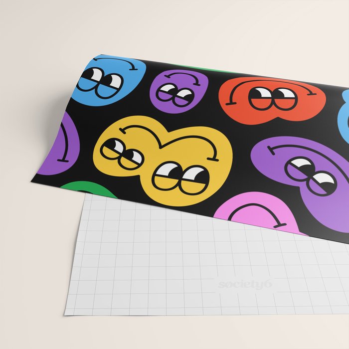 Colorful retro smiling face cartoon pattern Wrapping Paper Gallery Image 2