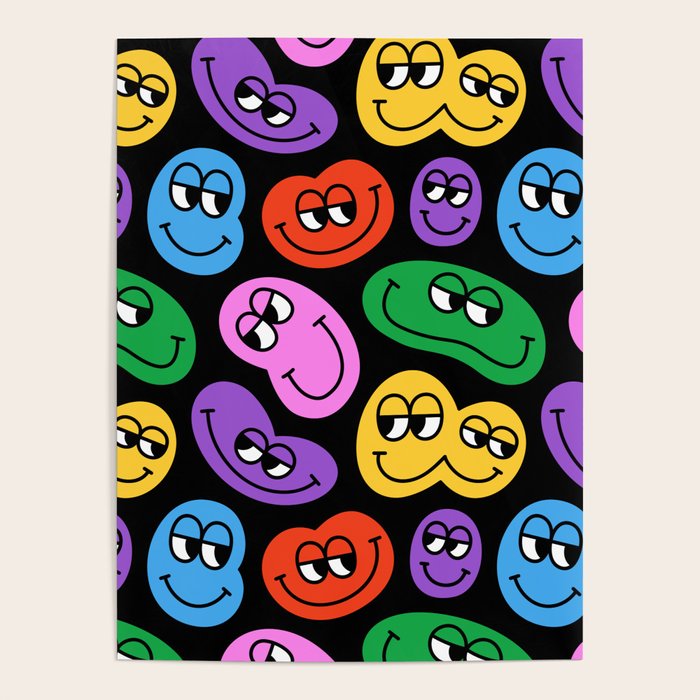Colorful retro smiling face cartoon pattern Poster Gallery Image 4