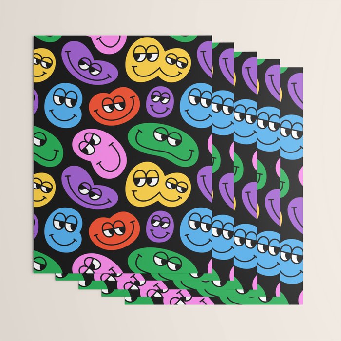 Colorful retro smiling face cartoon pattern Wrapping Paper Gallery Image 3