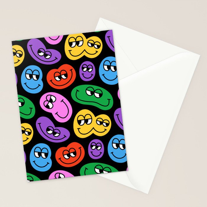 Colorful retro smiling face cartoon pattern Stationery Card Gallery Image 2
