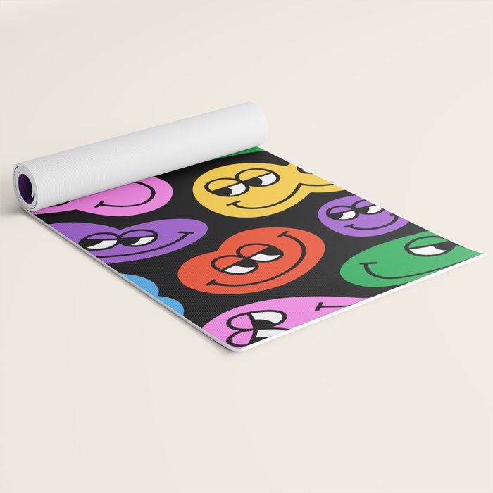 Colorful retro smiling face cartoon pattern Yoga Mat Gallery Image 2