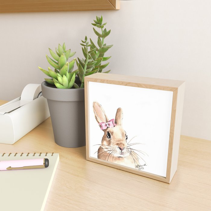 Bunny with a Pink Hair Bow. Watercolor Painting Mini Art Print Gallery Image 2