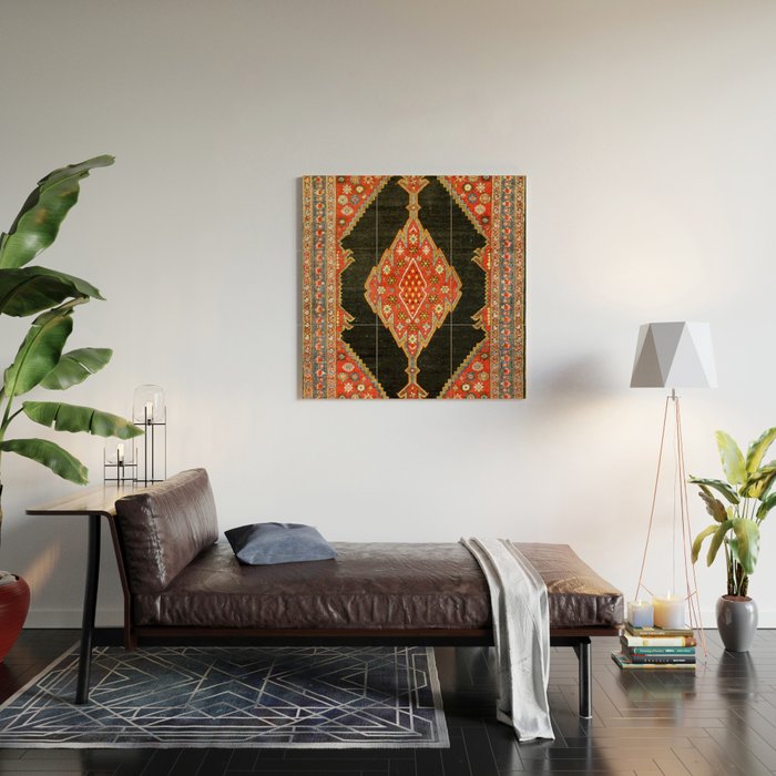 Hamedan Antique Persian Rug Print Wood Wall Art Gallery Image 2