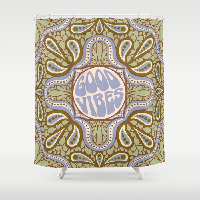 Groovy Good Vibes Typography Shower Curtain Gallery Image 1