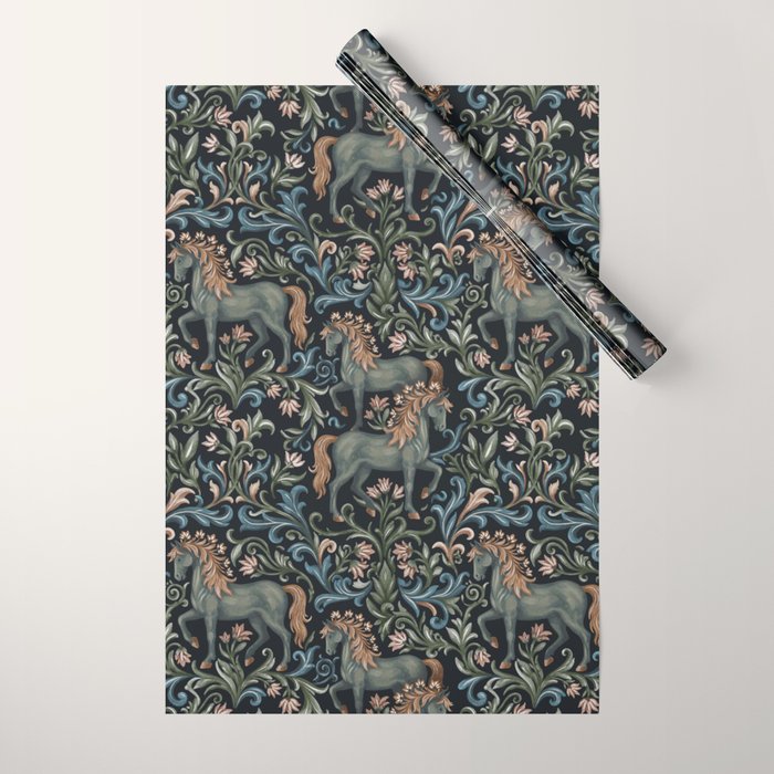 Whimsical Horses Botanicals II Wrapping Paper Gallery Image 1