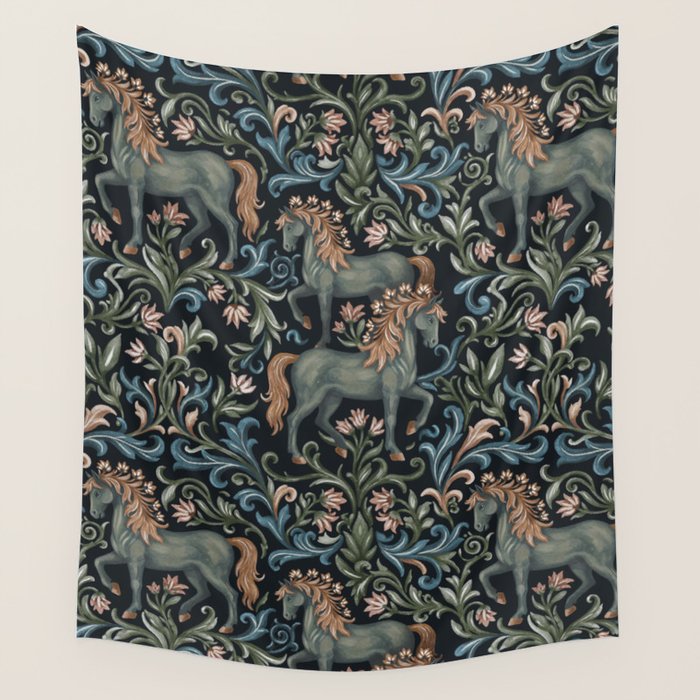 Whimsical Horses Botanicals II Wall Tapestry Gallery Image 4