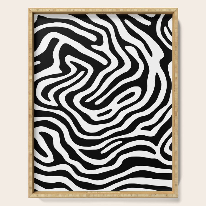Black and white zebra stripe print art pattern Serving Tray Gallery Image 1