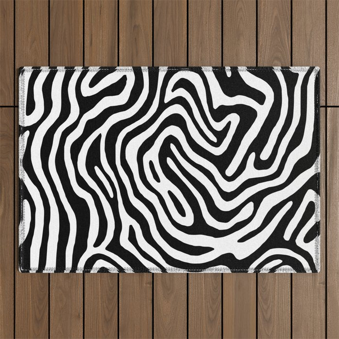 Black and white zebra stripe print art pattern Outdoor Rug Gallery Image 1