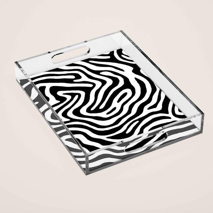 Black and white zebra stripe print art pattern Acrylic Tray Gallery Image 1