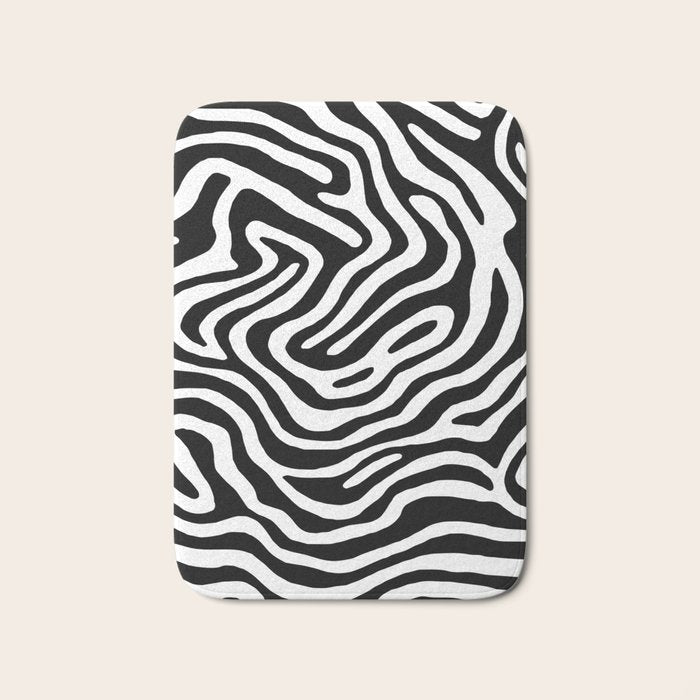 Black and white zebra stripe print art pattern Bath Mat Gallery Image 1