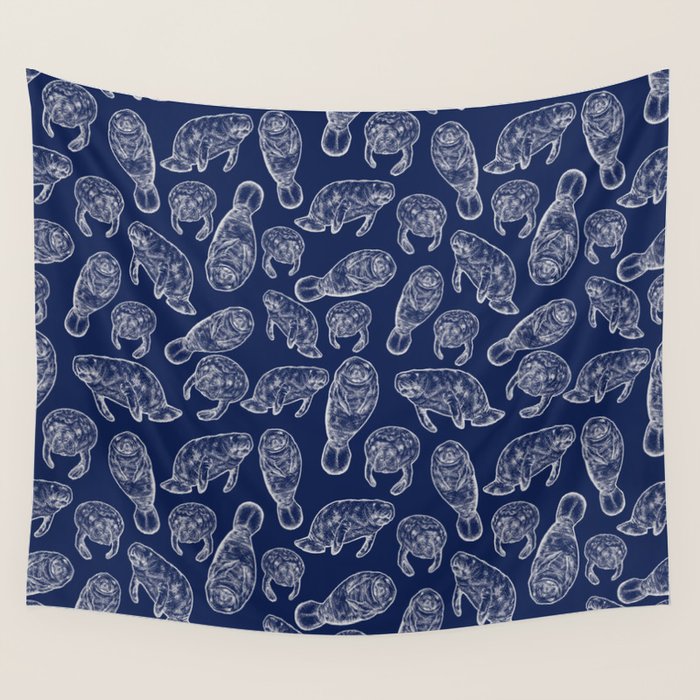Manatees - Navy Wall Tapestry Gallery Image 4