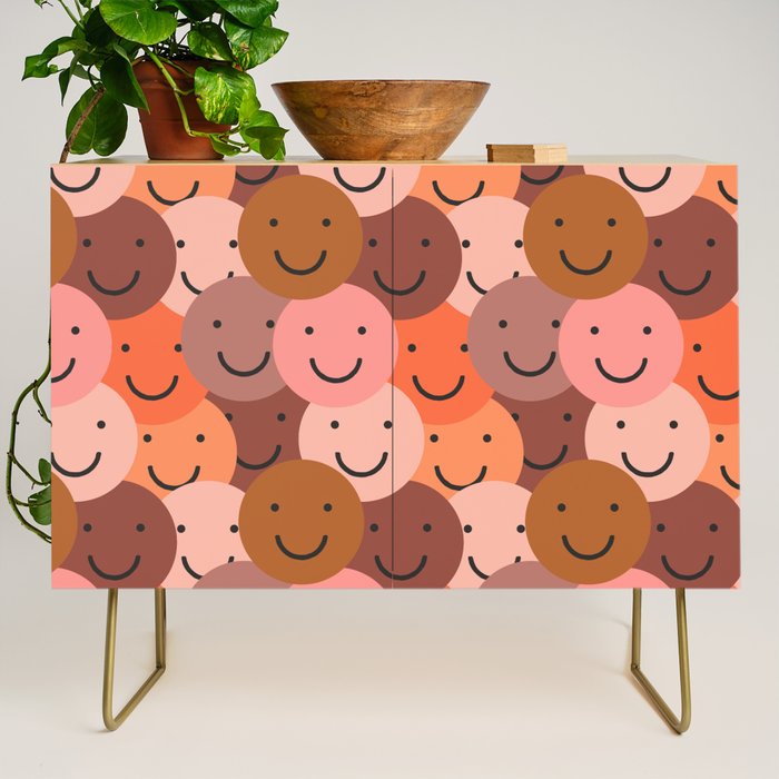 Diverse happy people face doodle pattern Credenza Gallery Image 1