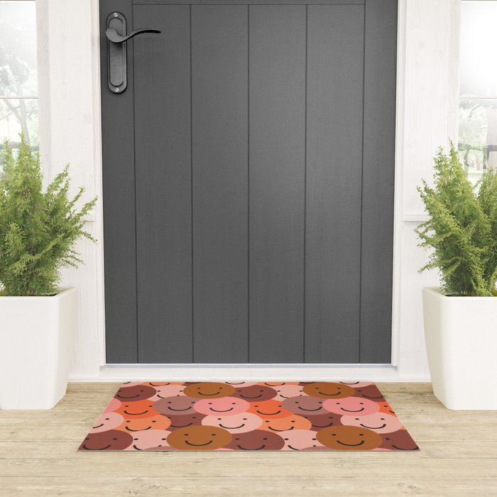 Diverse happy people face doodle pattern Welcome Mat Gallery Image 3