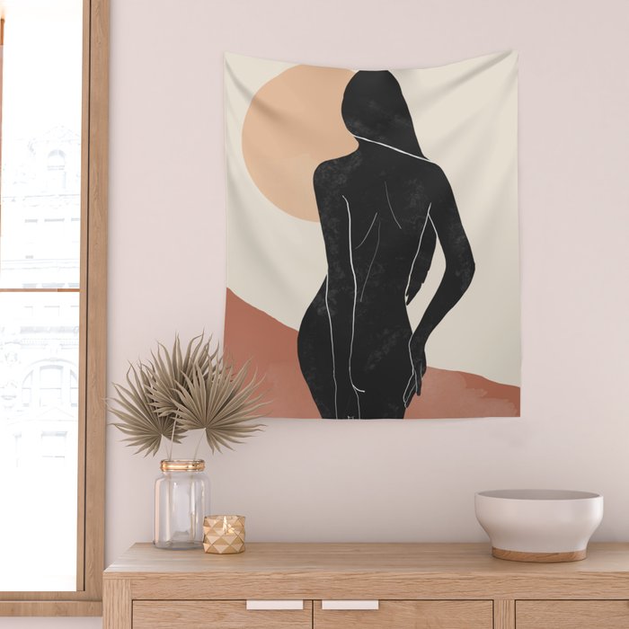 Minimal Abstract Art Nude Woman Wall Tapestry Gallery Image 2