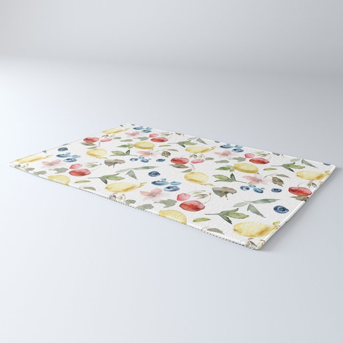 Lemon Berries and Cherries Watercolor Pattern Rug Gallery Image 3