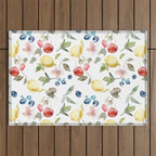 Lemon Berries and Cherries Watercolor Pattern Outdoor Rug Gallery Image 1