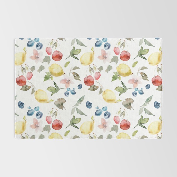 Lemon Berries and Cherries Watercolor Pattern Rug Gallery Image 2