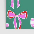 Festive Pink and Red Christmas Ribbons and Bows hand drawn Collection on Green Poster Gallery Image 3