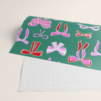 Festive Pink and Red Christmas Ribbons and Bows hand drawn Collection on Green Wrapping Paper Gallery Image 2