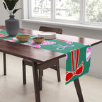 Festive Pink and Red Christmas Ribbons and Bows hand drawn Collection on Green Table Runner Gallery Image 2