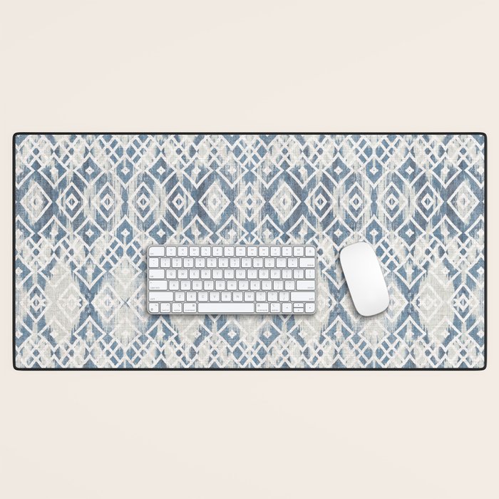 South Western boho abstract Ikat pattern - Indigo Ivory Desk Mat Gallery Image 1