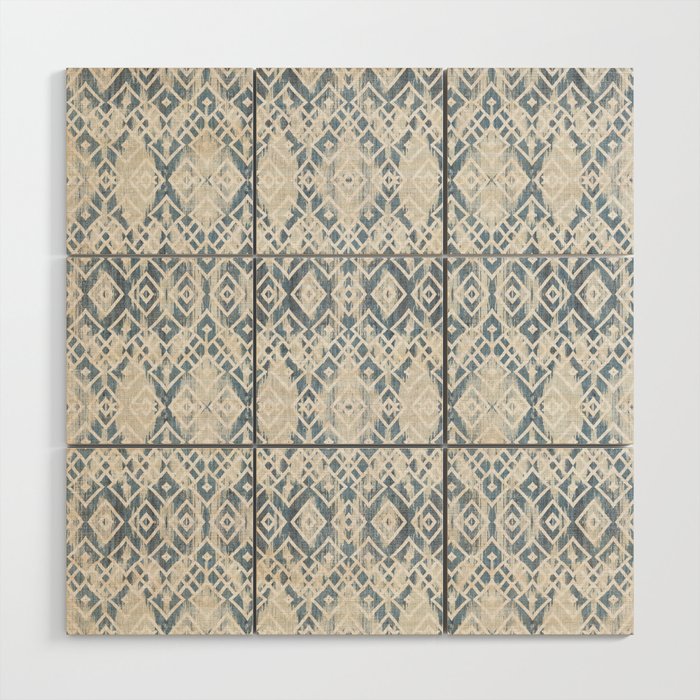 South Western boho abstract Ikat pattern - Indigo Ivory Wood Wall Art Gallery Image 1