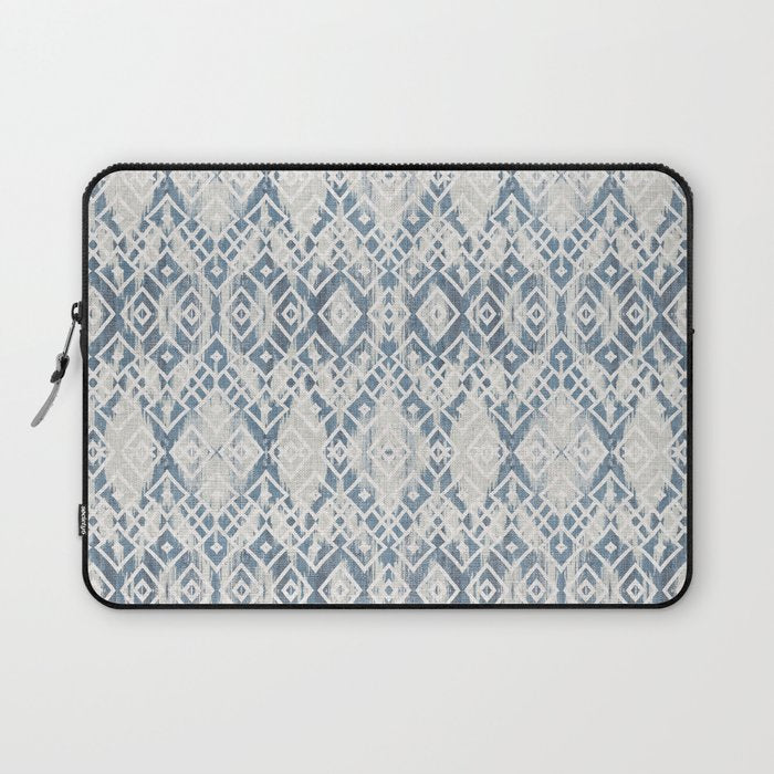 South Western boho abstract Ikat pattern - Indigo Ivory Laptop Sleeve Gallery Image 1