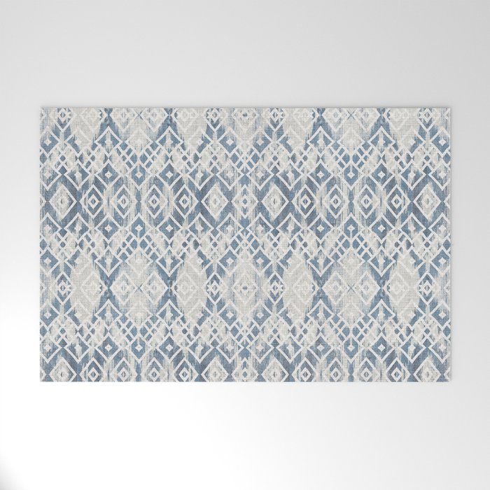 South Western boho abstract Ikat pattern - Indigo Ivory Welcome Mat Gallery Image 1