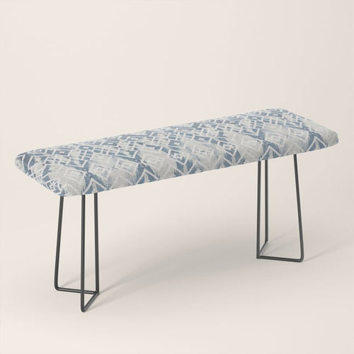 South Western Boho Abstract Ikat Pattern - Indigo Ivory Bench