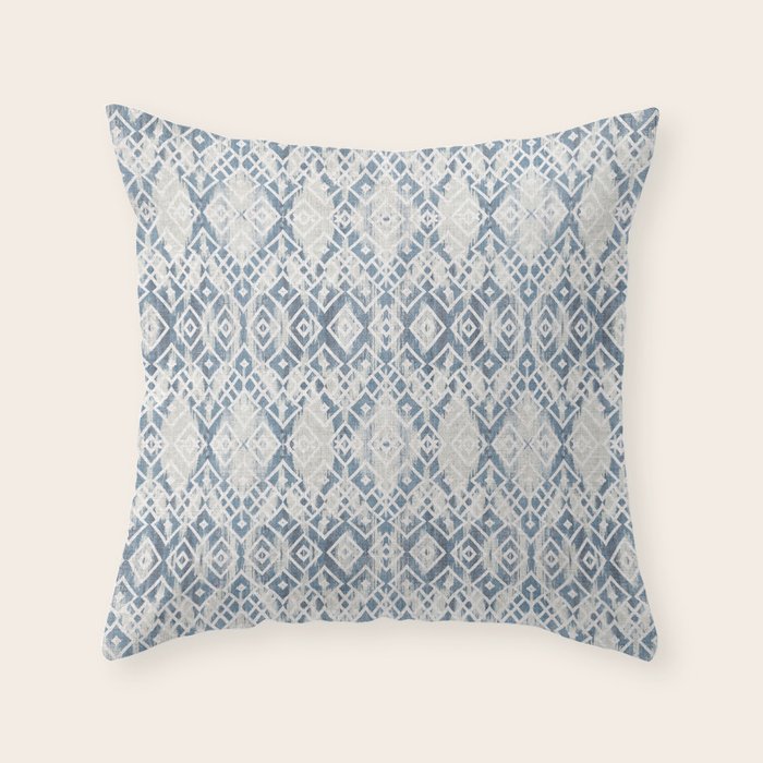 South Western boho abstract Ikat pattern - Indigo Ivory Throw Pillow Gallery Image 6