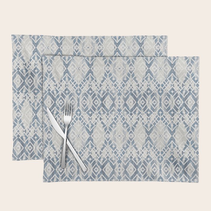 South Western boho abstract Ikat pattern - Indigo Ivory Placemat Gallery Image 1