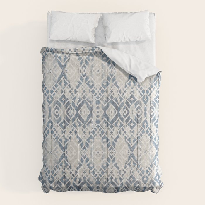 South Western boho abstract Ikat pattern - Indigo Ivory Comforter Gallery Image 1