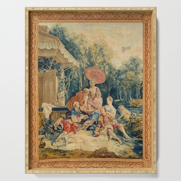 Antique 18th Century Italian Garden Tapestry Francois Boucher Serving Tray Gallery Image 1