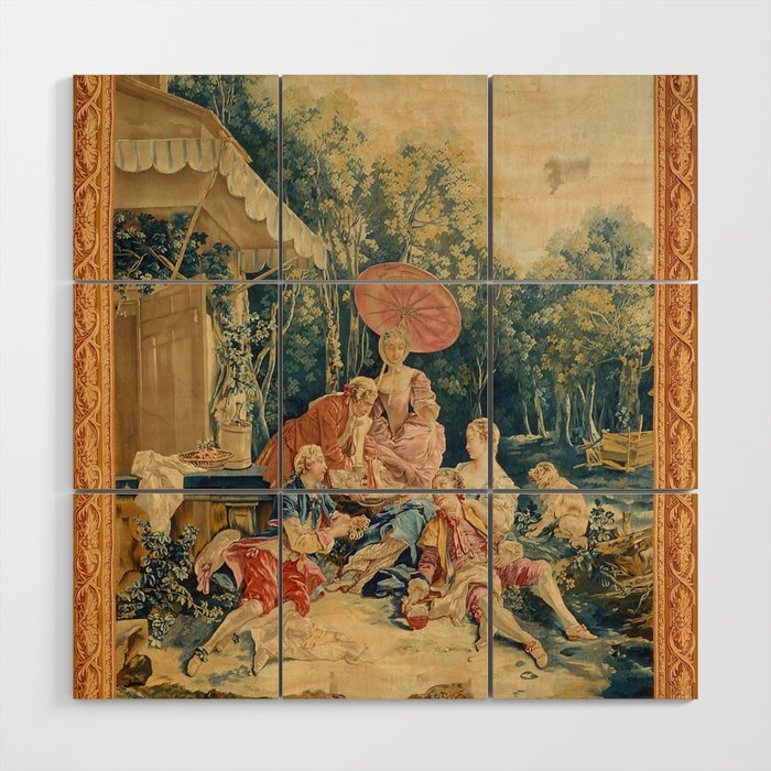 Antique 18th Century Italian Garden Tapestry Francois Boucher Wood Wall Art Gallery Image 1