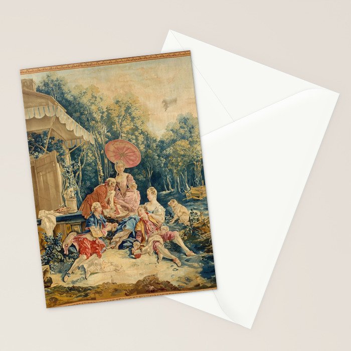Antique 18th Century Italian Garden Tapestry Francois Boucher Stationery Card Gallery Image 2