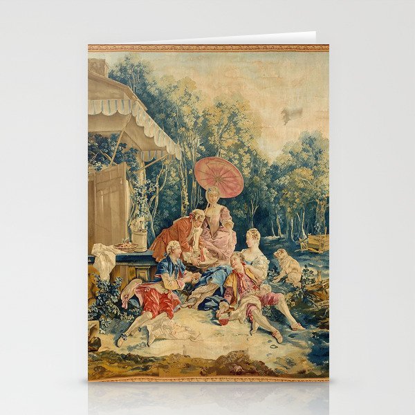 Antique 18th Century Italian Garden Tapestry Francois Boucher Stationery Card Gallery Image 1