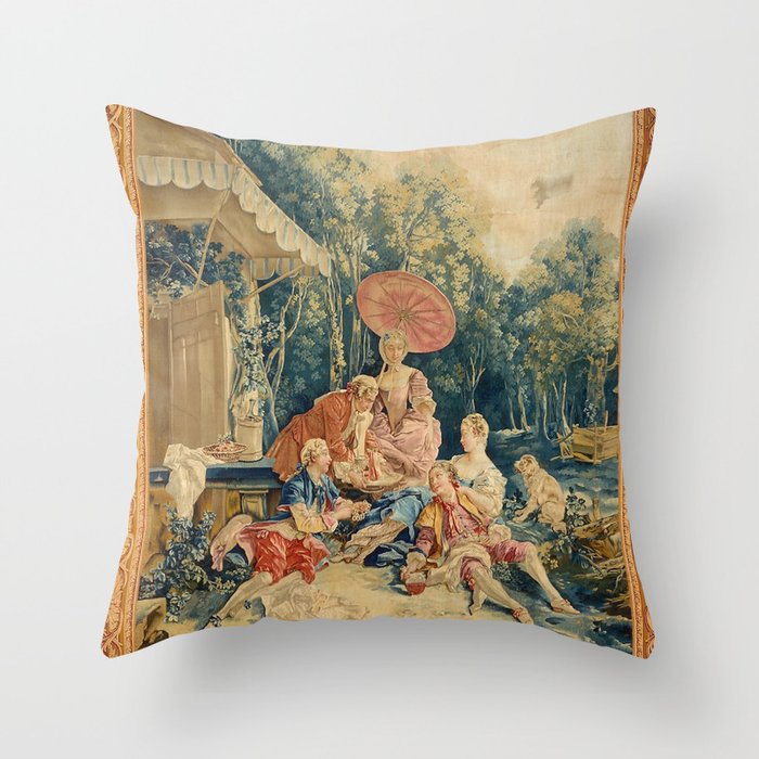 Antique 18th Century Italian Garden Tapestry Francois Boucher Throw Pillow Gallery Image 6