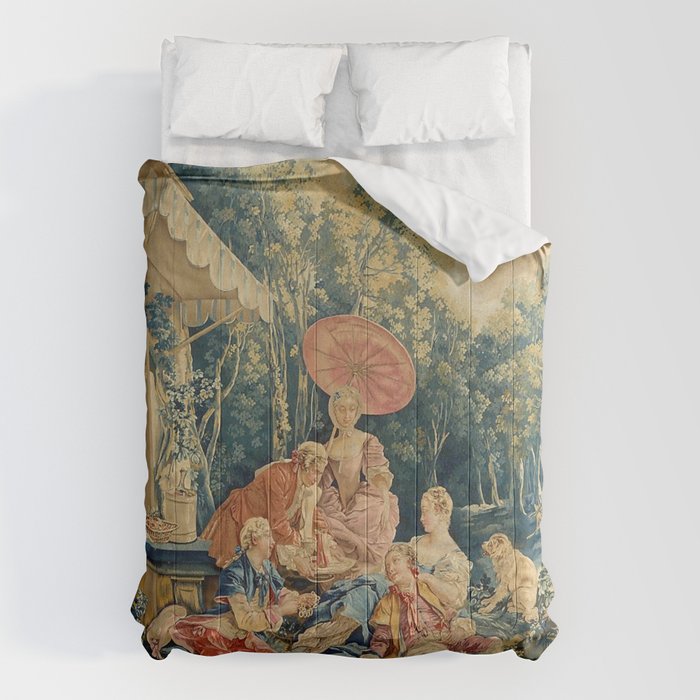 Antique 18th Century Italian Garden Tapestry Francois Boucher Comforter Gallery Image 1