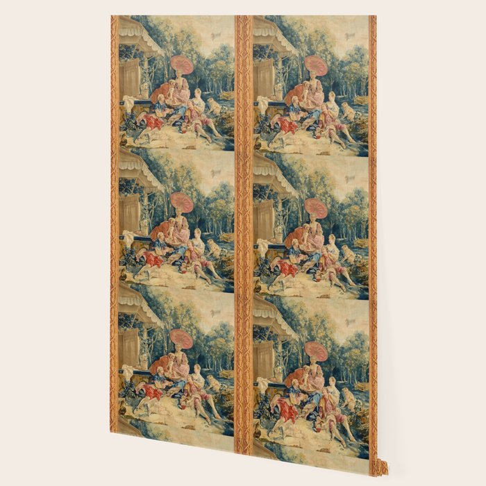 Antique 18th Century Italian Garden Tapestry Francois Boucher Wallpaper Gallery Image 2