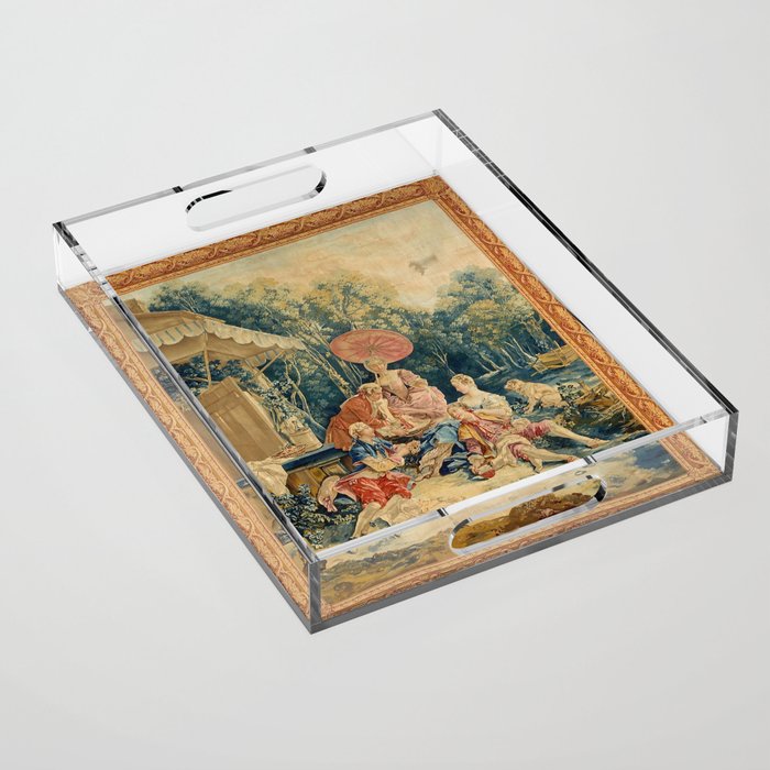 Antique 18th Century Italian Garden Tapestry Francois Boucher Acrylic Tray Gallery Image 1