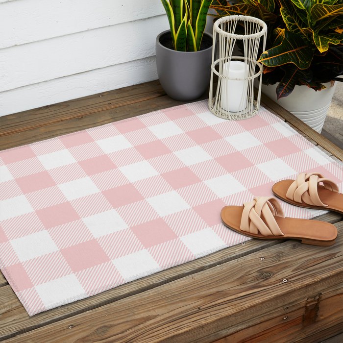 Baby Pink Buffalo Check Outdoor Rug Gallery Image 2