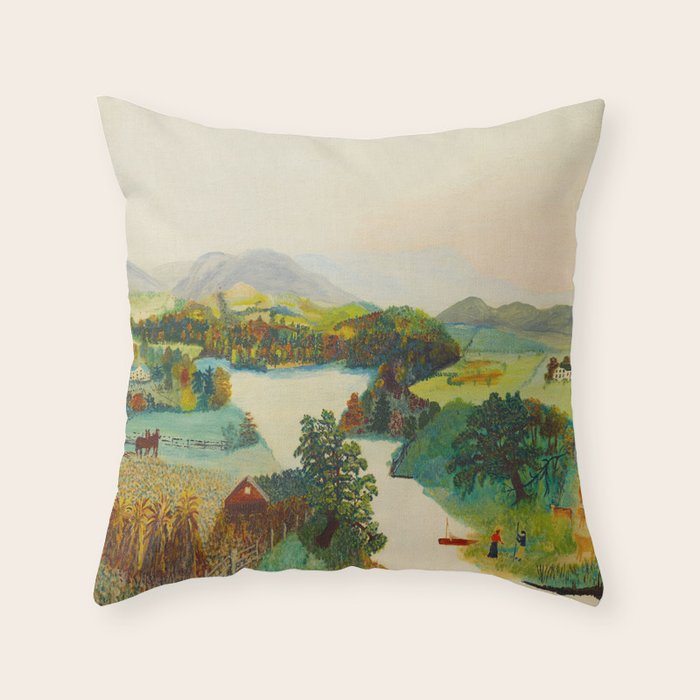 Anna Mary Robertson 'Grandma' Moses Upper Cambridge Valley American Folk Art Throw Pillow Gallery Image 6