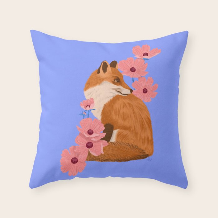 Graceful Fox Among Flowers Throw Pillow Gallery Image 6