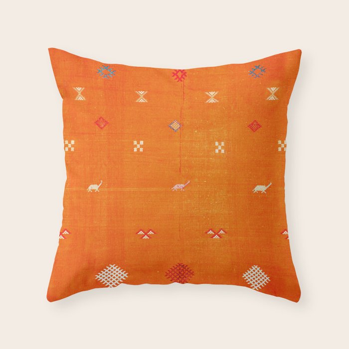Orange Oriental Traditional Creative Berber Moroccan Fabric Style Throw Pillow Gallery Image 6