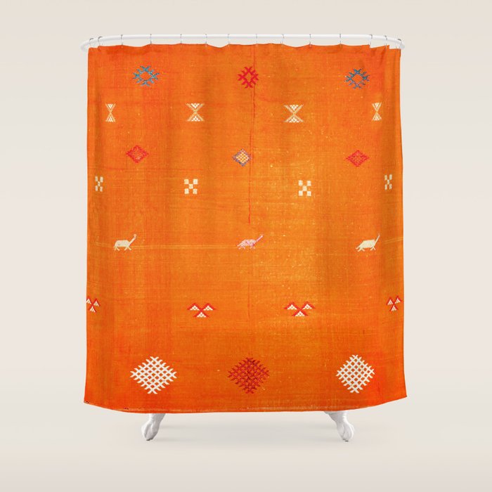 Orange Oriental Traditional Creative Berber Moroccan Fabric Style Shower Curtain Gallery Image 1