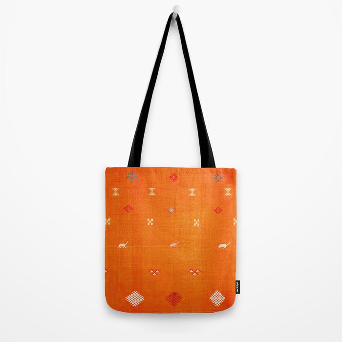Orange Oriental Traditional Creative Berber Moroccan Fabric Style Tote Bag Gallery Image 2