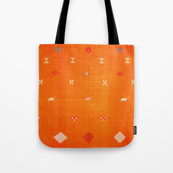 Orange Oriental Traditional Creative Berber Moroccan Fabric Style Tote Bag Gallery Image 1