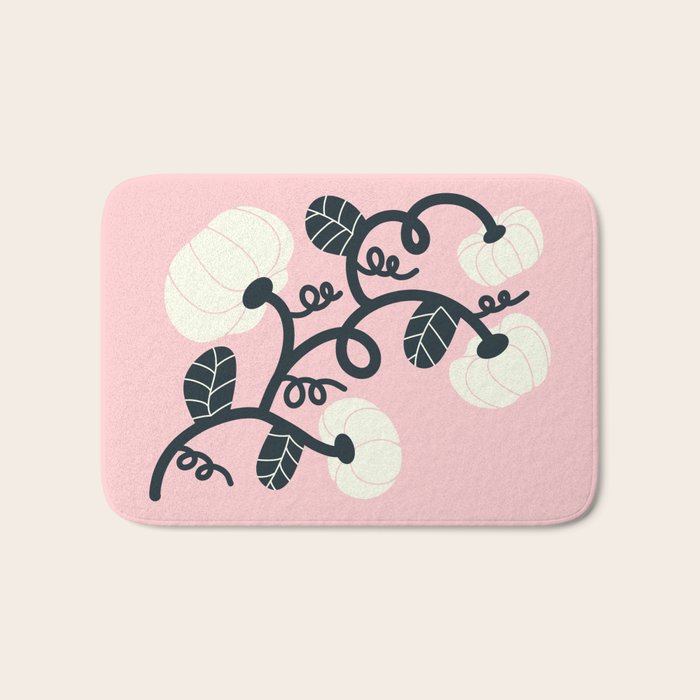Retro Pumpkin Vines on Dusty Pink Bath Mat Gallery Image 1
